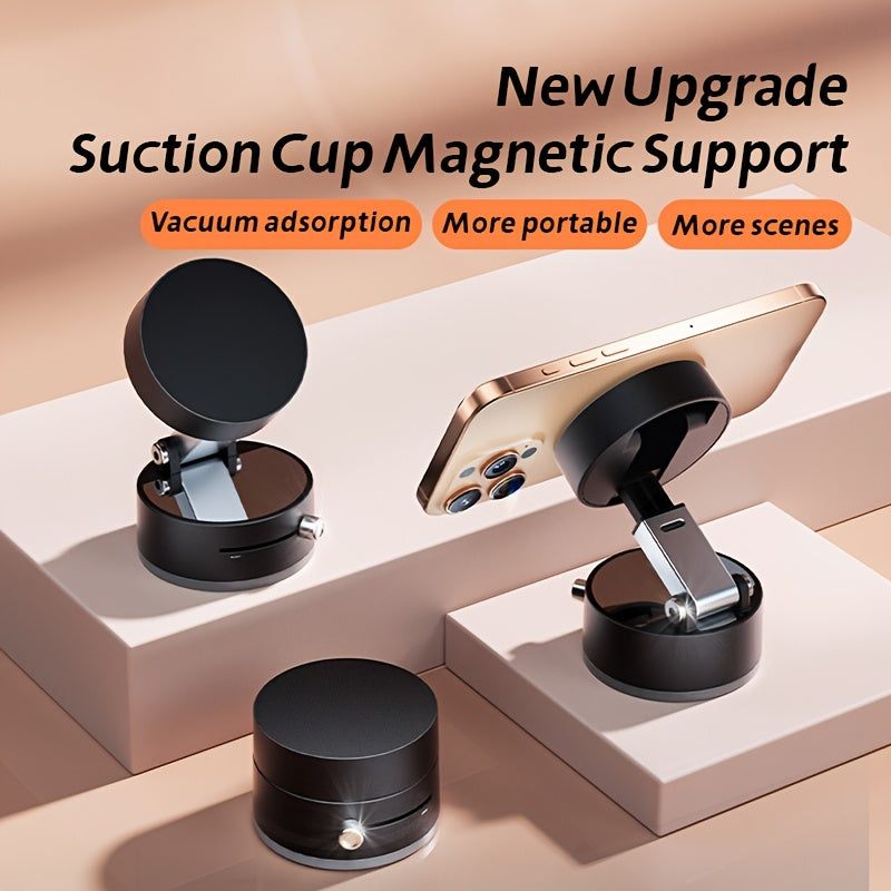Vacuum Magnetic Car Phone Holder | 360° Rotatable Foldable Suction Mount | Retractable Dashboard & Windshield Holder for All Smartphones
